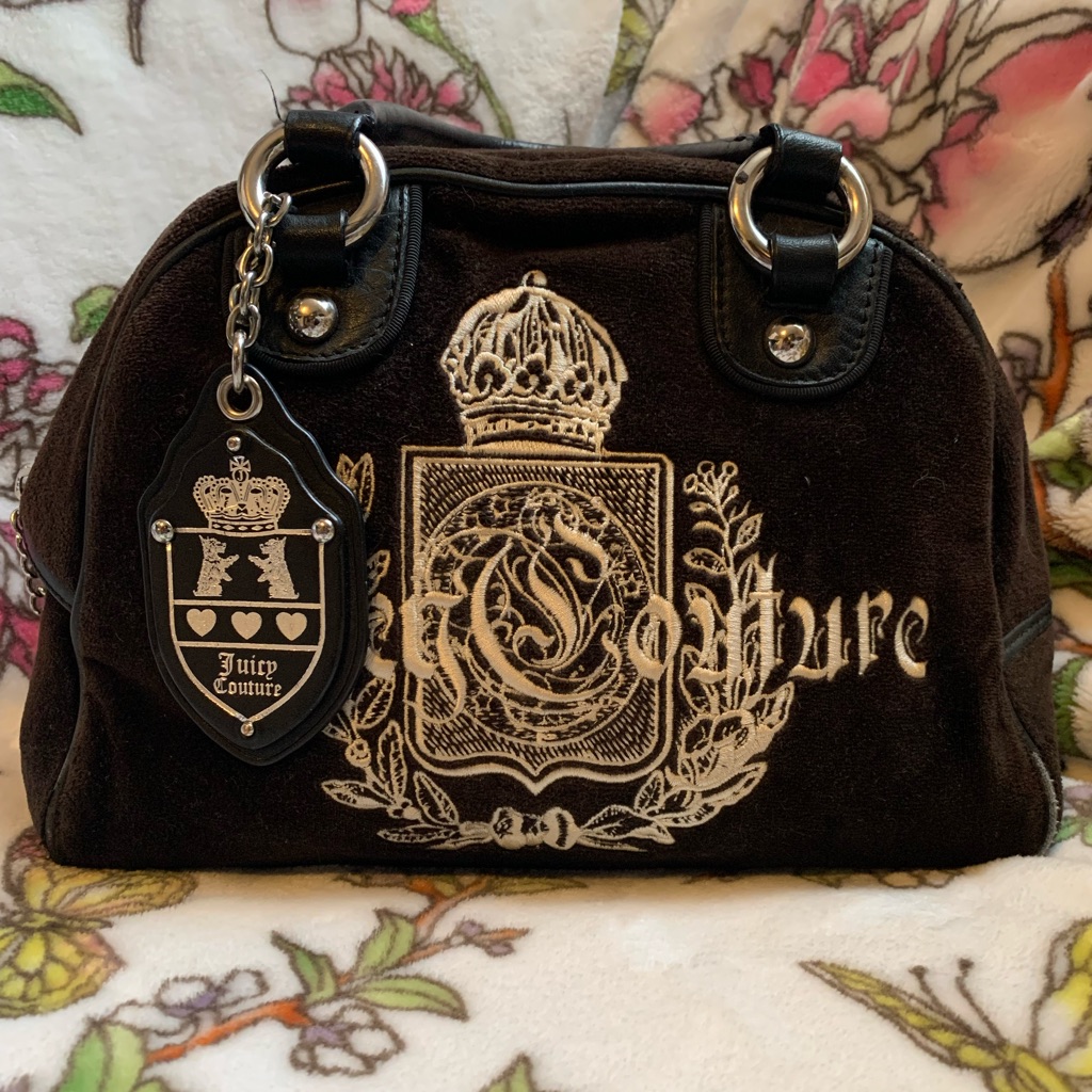 Juicy Couture Black Velour Bowler Purse Bag Tote Y2k